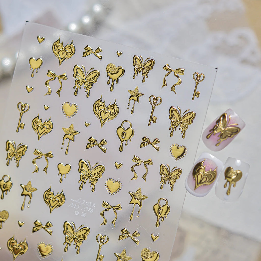 5D Nail Stickers – Vintage Key Heart Butterfly Retro Decals Nail Art Stickers QXL