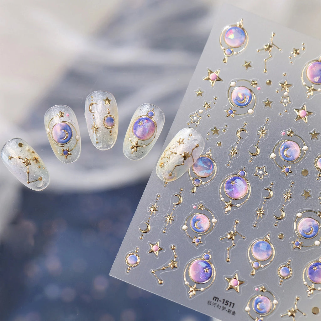 5D Cosmic Galaxy Nail Stickers | Starry Sky Planet Decals Nail Art Stickers QXL