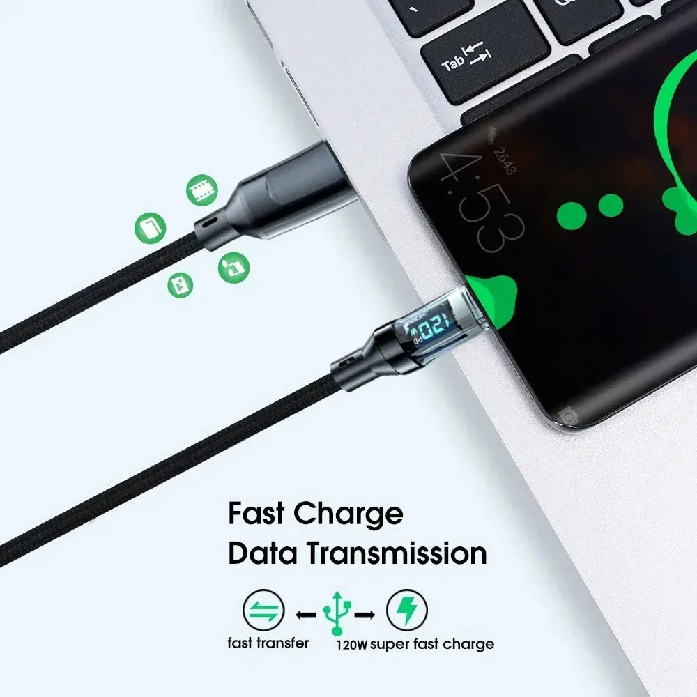 120W LCD Fast Charging USB-C Cable – USB-A & USB-C USB Fast Charging Cable QXL