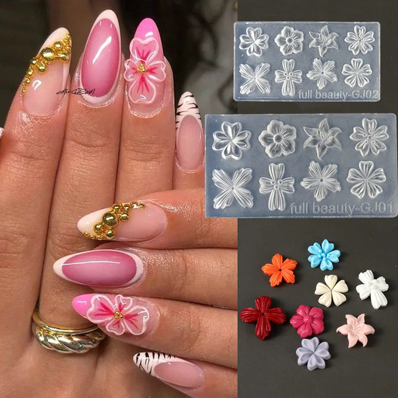 3D Floral Silicone Nail Mold | DIY Spring Flower Manicure Silicone Nail Mold QXL