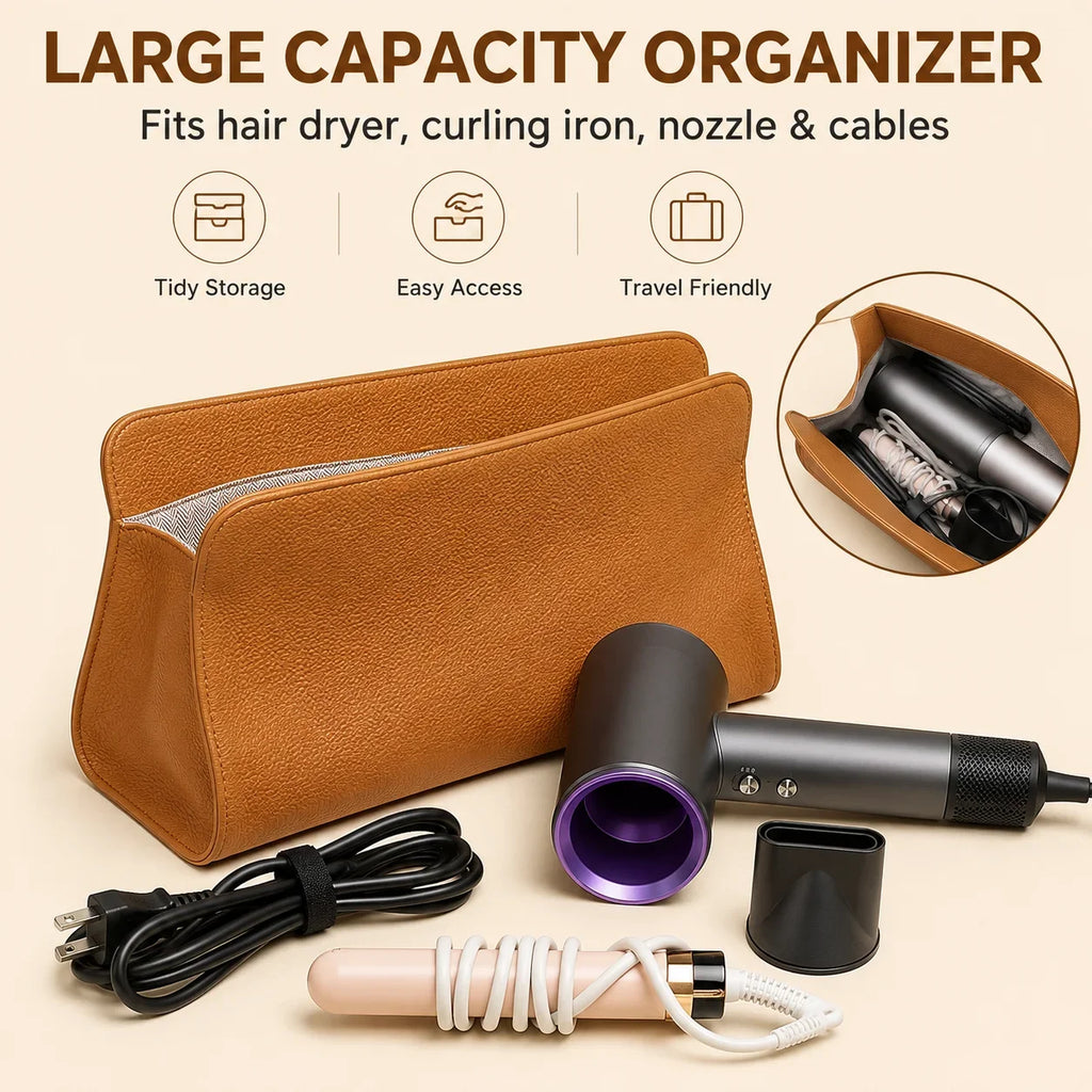 PU Leather Hair Dryer & Curling Iron Storage Bag Organizer Hair Tool Storage Bag QXL