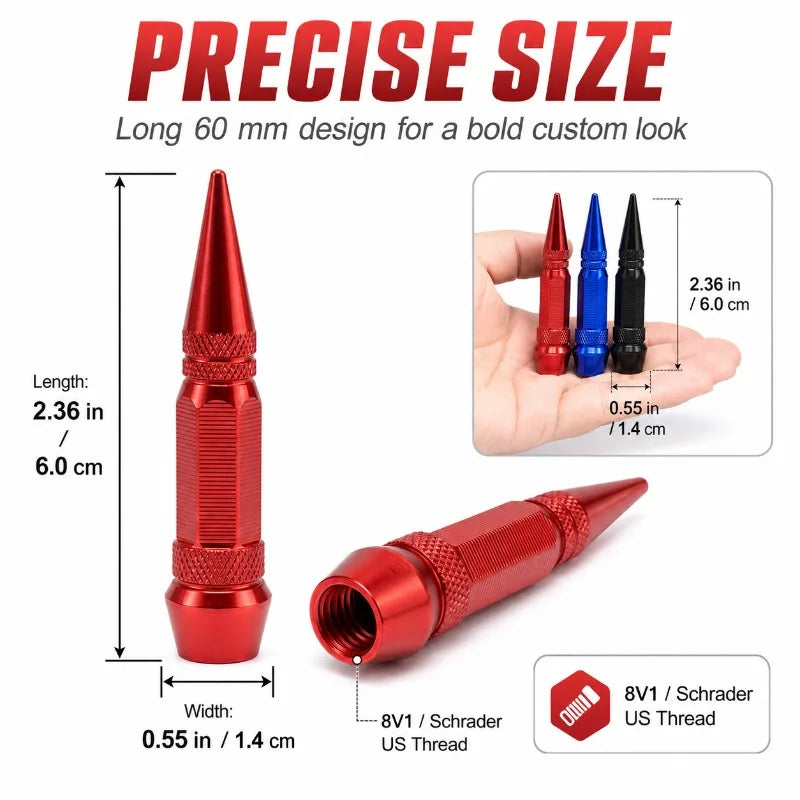 60mm Aluminum Spike Valve Stem Caps | Schrader US Thread Valve Stem Caps QXL