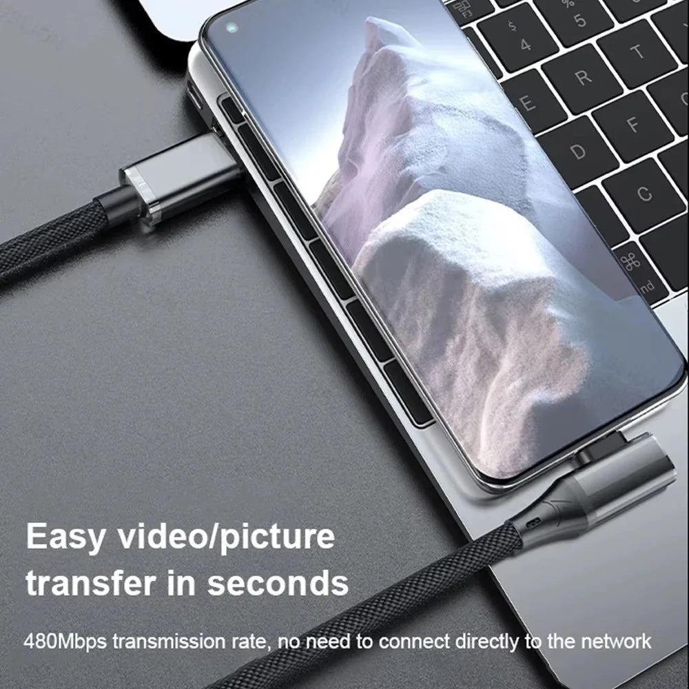 120W USB-C to USB-C 90° Elbow Fast Charging Cable 2M USB-C Charging Cable QXL