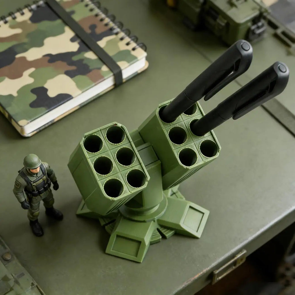 Anti-Aircraft Gun Pen Holder – Holds 12 Pens | Military Desk Decor Novelty Pen Holder QXL
