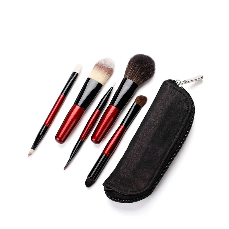 5-Piece Mini Wool Makeup Brush Set | Wooden Handle Beginner Kit Makeup Brush Set QXL