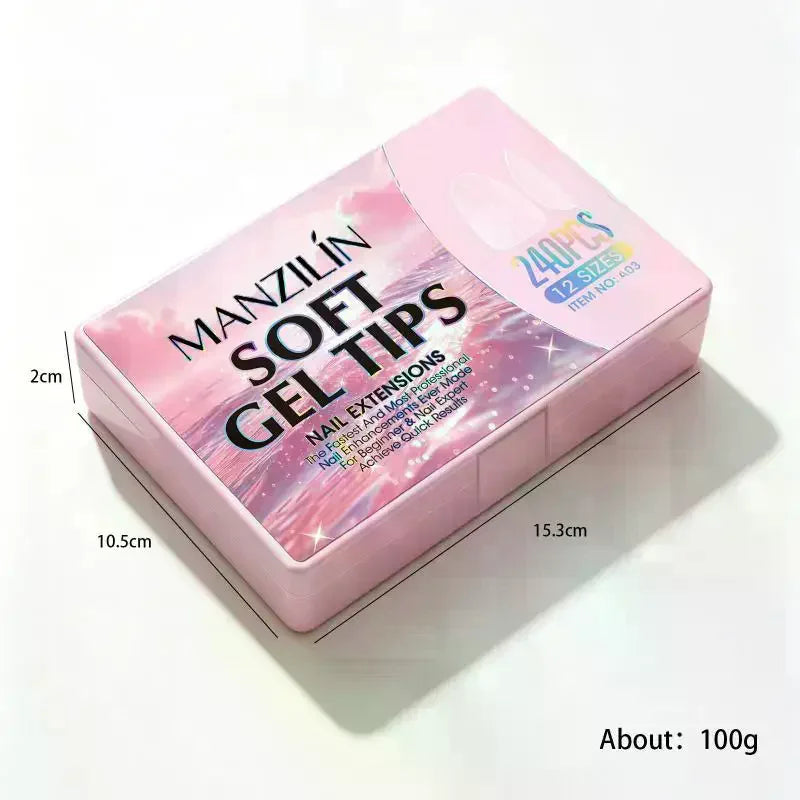 240-Pc Soft Gel Nail Tips | Almond Coffin Stiletto Full Cover Soft Gel Nail Tips QXL