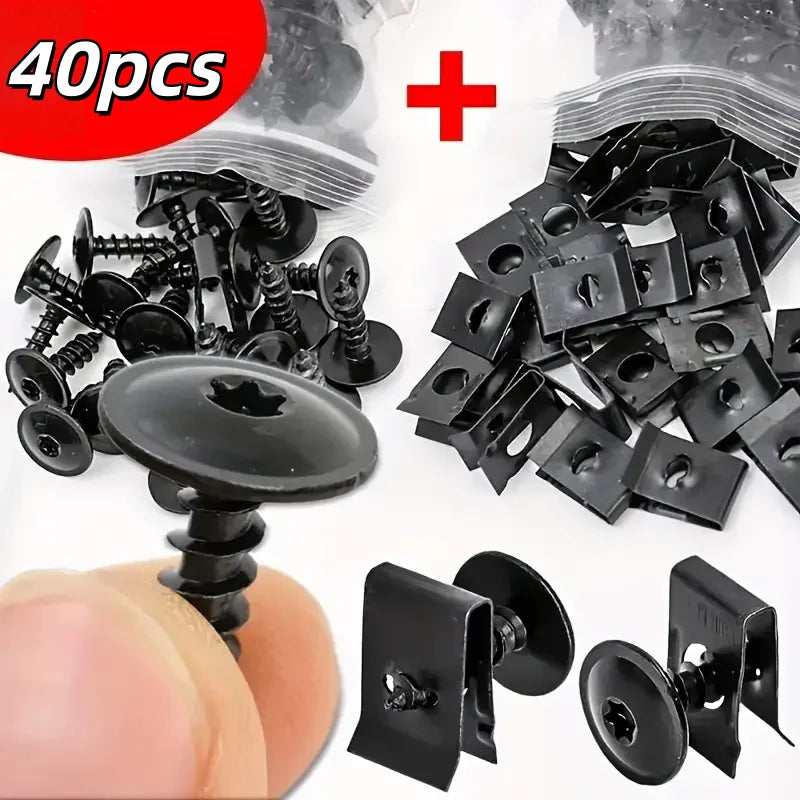 40-Pc Car Self-Tapping Screws, U-Clips & Metal Spacers Kit Auto Body Fasteners QXL 40pcs