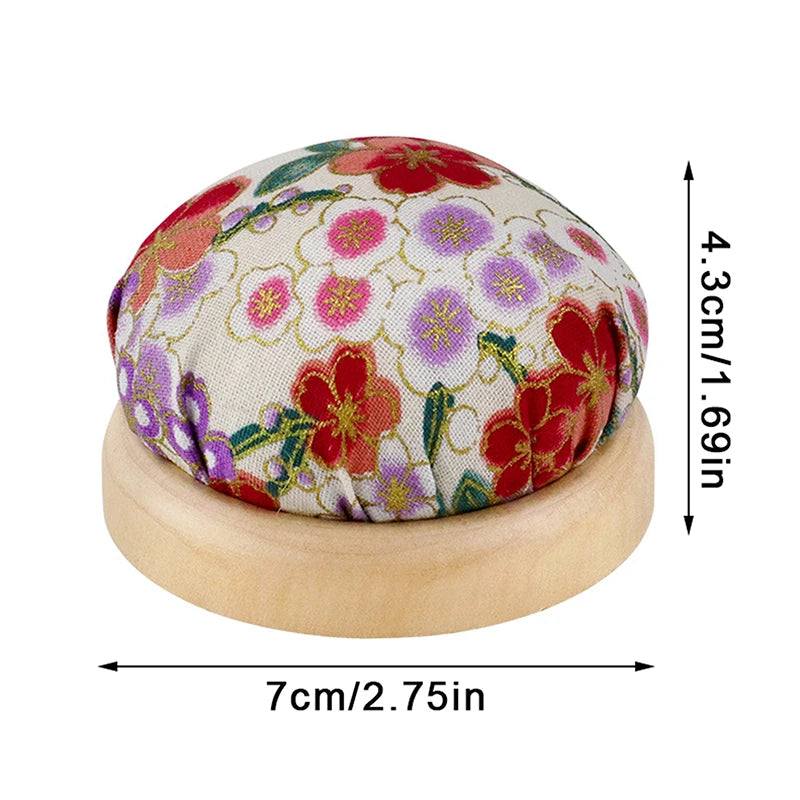 Vintage Embroidery Pin Cushion Wooden Base | Needle Holder Sewing Pin Cushion QXL