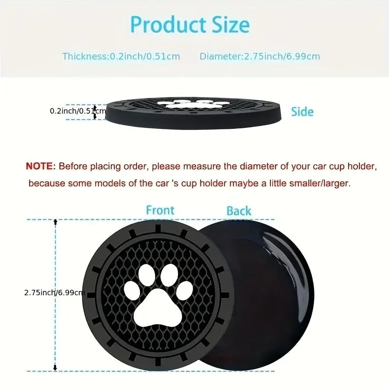 2-Pack Paw Print Silicone Car Cup Holder Coasters | Anti-Slip Car Cup Holder Coaster QXL