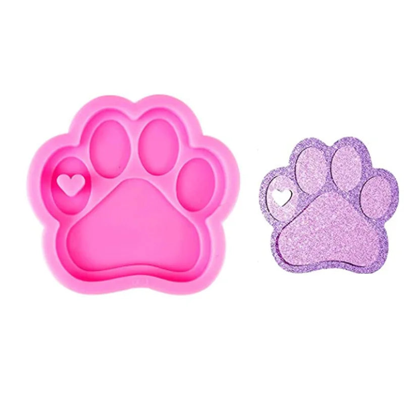Dog Paw Heart Silicone Resin Molds + 10 Keyrings | DIY Tag Kit Silicone Resin Mold QXL
