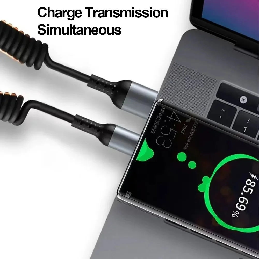 1M Coiled Spring USB-C to USB-C Cable | 6A Fast Charging USB-C Charging Cable QXL