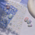 5D Blue Floral Nail Stickers | Pearl & Feather Self-Adhesive Decals