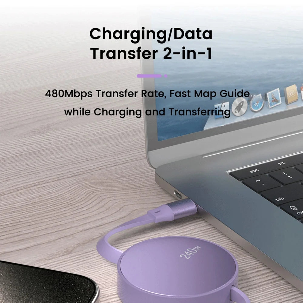 PD 240W Retractable USB-C to C Fast Charging Cable 1M USB-C Charging Cable QXL