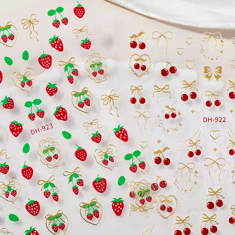 5D Cherry & Strawberry Nail Art Stickers | Self-Adhesive Decals Nail Art Stickers QXL