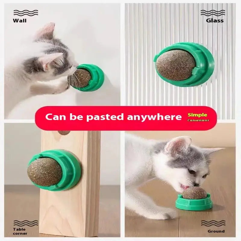 Natural Catnip Wall Stick-On Ball Toy & Scratcher for Cats Cat Catnip Toy QXL