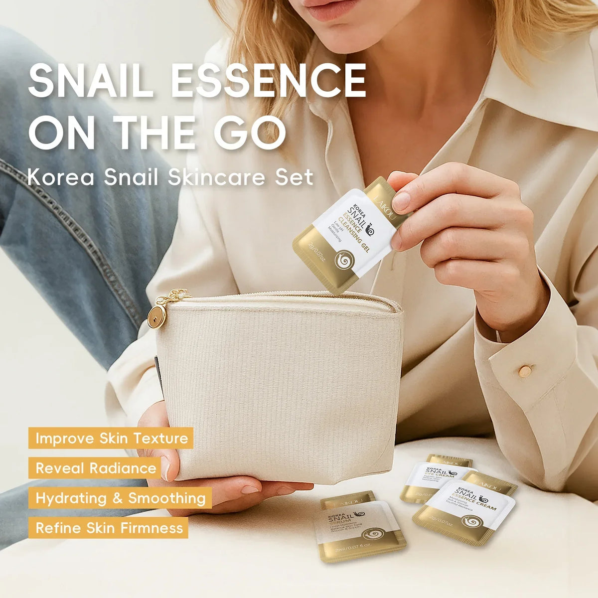 LAIKOU Korean Snail Mucin Skincare Set – Cleanser, Serum & Cream Skincare Routine Set QXL
