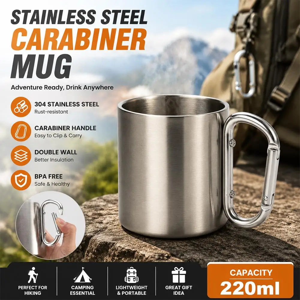 Stainless Steel Camping Mug with D-Shape Carabiner Handle Camping Mug QXL