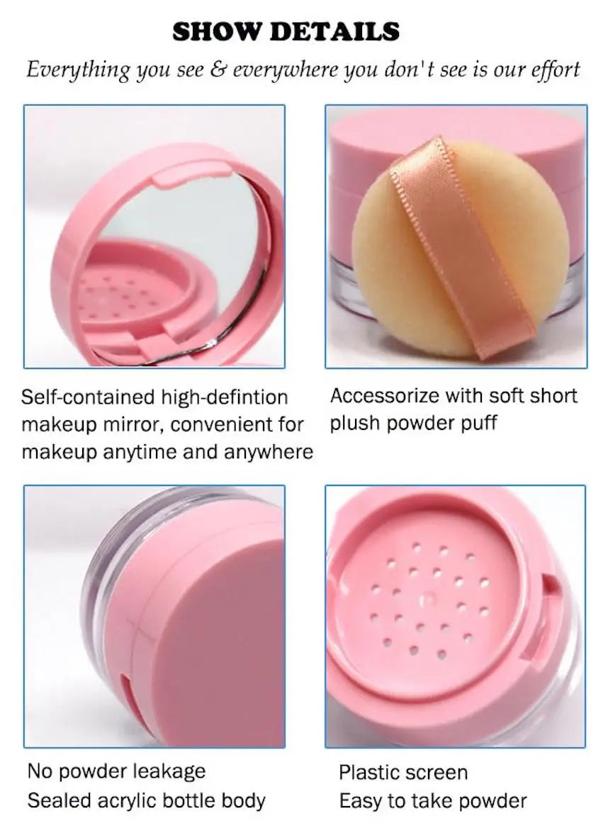 Mini Travel Powder Box with Mirror & Sifter | 3g/5g Refillable Travel Powder Compact QXL