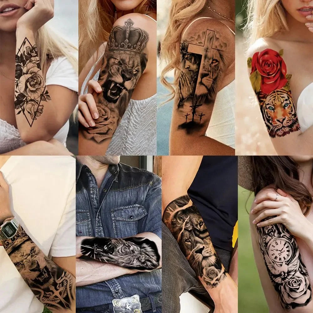 Waterproof Temporary Tattoo Stickers | Lion Tiger Wolf Bear Temporary Tattoo Sticker QXL