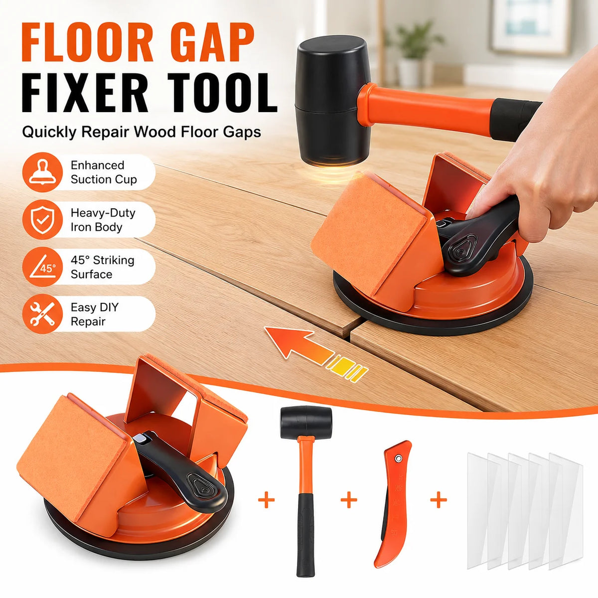 Floor Gap Fixer Kit | Suction Cup & 45° Iron Striker Tool Floor Repair Tool QXL Default Title