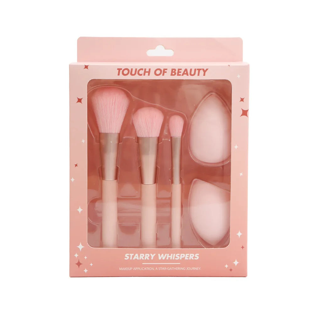 5-Pc Pink Makeup Brush & Sponge Set – Brushes & Blenders Makeup Brush Set QXL Pink