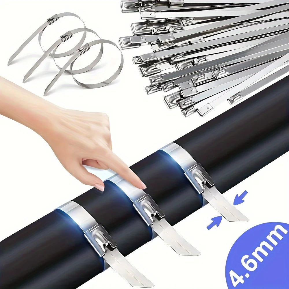 100-Pack Stainless Steel Self-Locking Cable Ties | Heavy Duty Metal Cable Ties QXL
