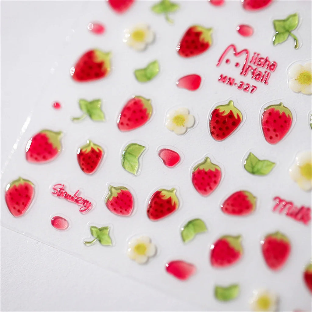 5D Kawaii Strawberry Nail Art Stickers | Jelly Decals DIY Nail Art Stickers QXL
