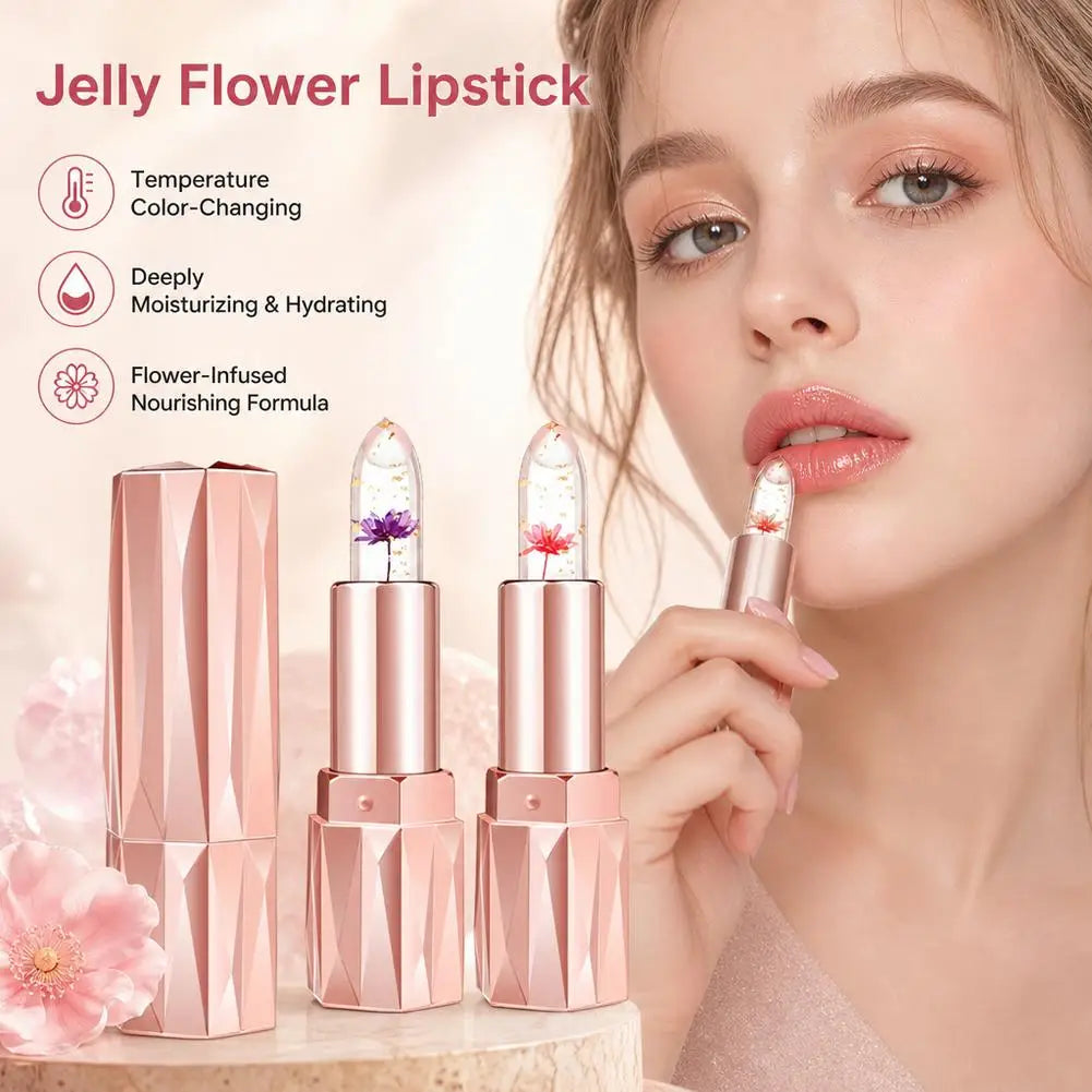 Color-Changing Flower Jelly Lip Balm | Gold Foil Crystal Lipstick Color-Changing Lip Balm QXL