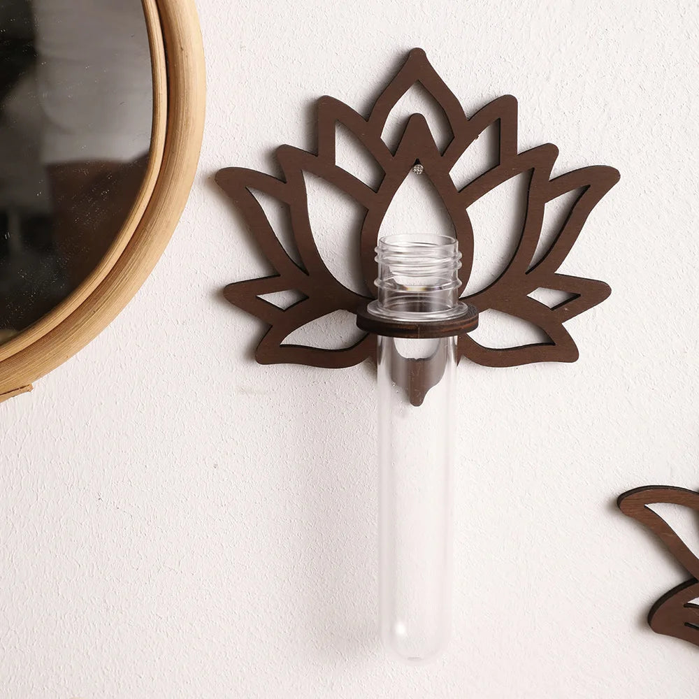 Lotus Wall-Mounted Test Tube Vase | Wooden Hydroponic Holder Wall Vase QXL
