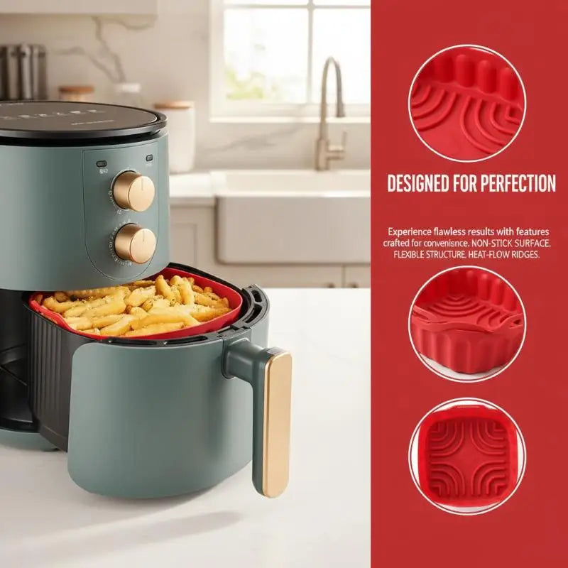 Foldable Silicone Air Fryer Basket Liner | Non-Stick Reusable Silicone Basket Liner QXL