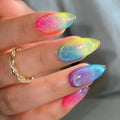 Press On Nails Dreamy Blue Pink Flowers Glitter Bow Tips 24pc Press-On Nail Tips QXL W1591