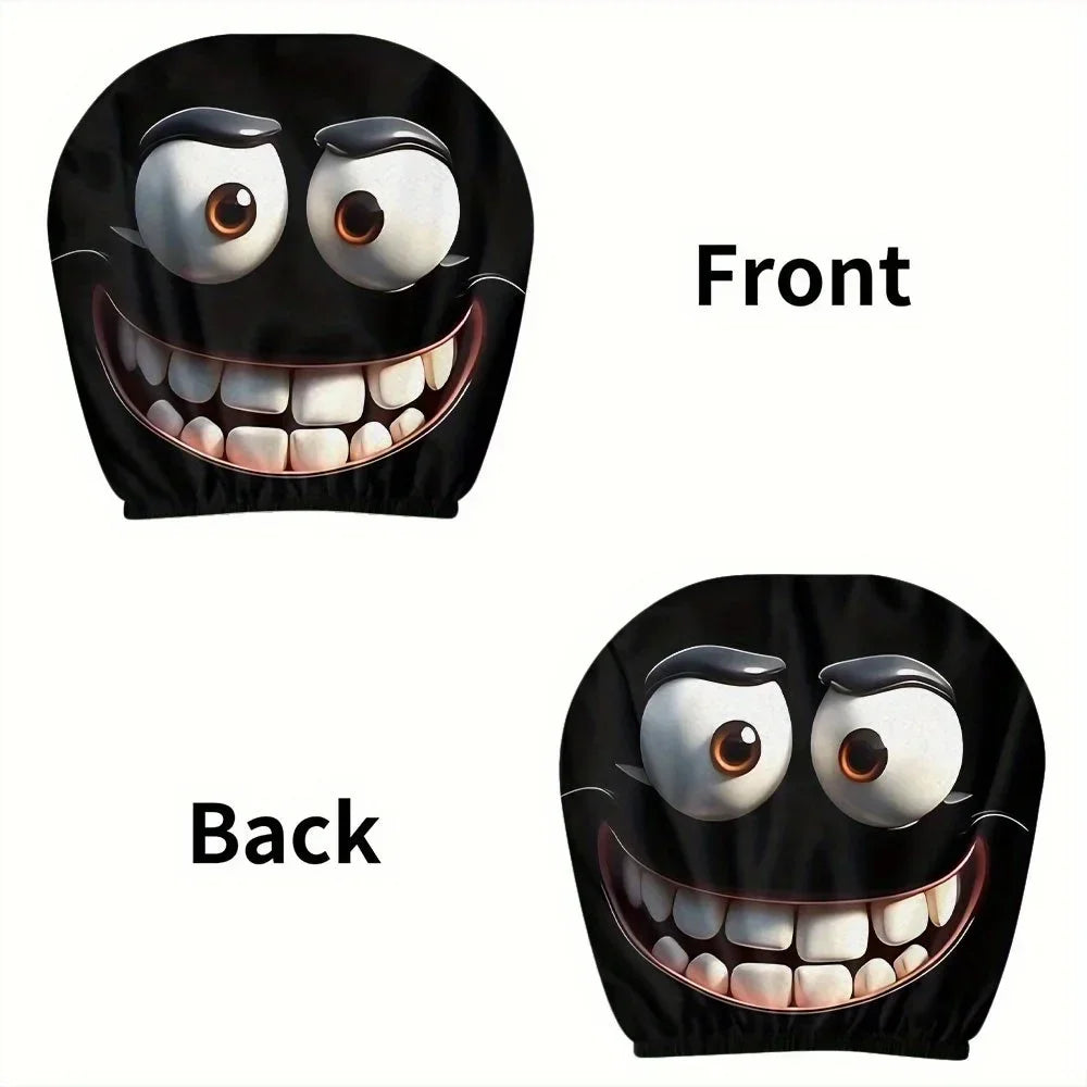 2-Pack Smiley Face Car Headrest Pillow Covers | Soft Polyester Car Pillow Covers QXL