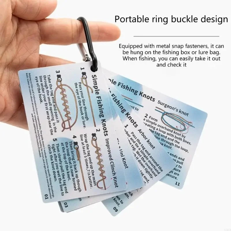 12-Pc Fishing Knot Guide Cards | Waterproof PVC with Ring Fishing Knot Guide QXL 1Set