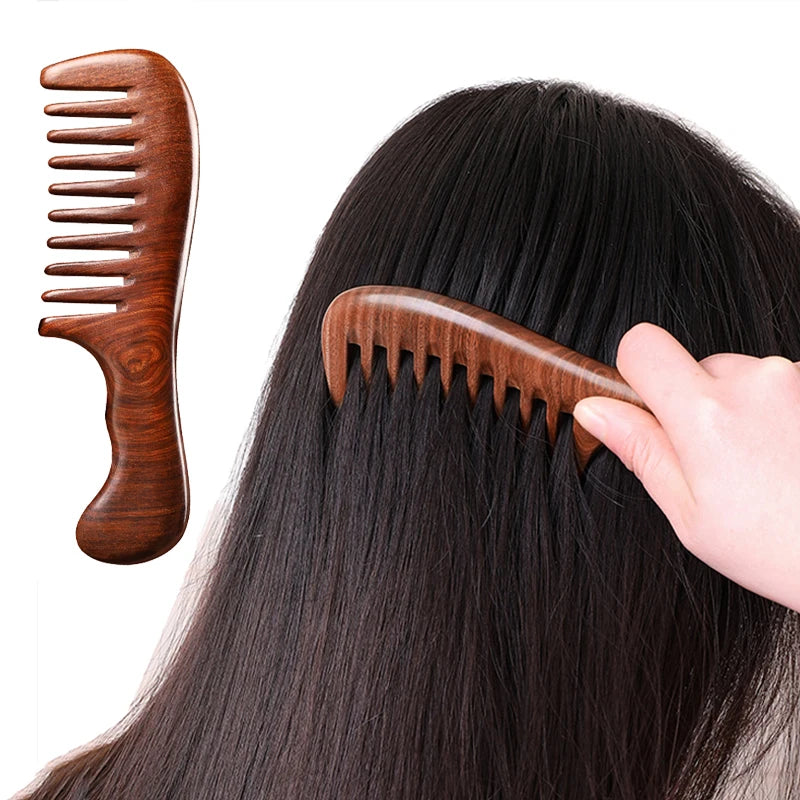 Natural Sandalwood Wide Tooth Comb | Anti-Static Detangler Wooden Hair Comb QXL