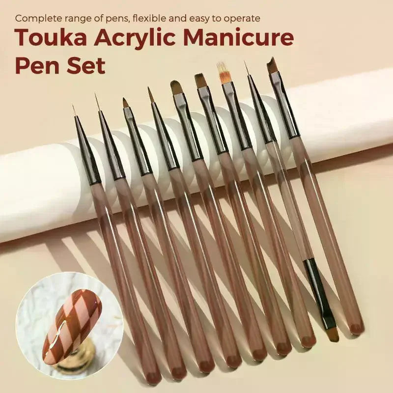 9-Piece Nail Art Brush Set | Gel Liner Ombre & Carving Pens Nail Art Brush Set QXL
