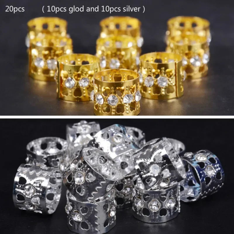 Gold Rhinestone Dreadlock Beads | Hair Braid Cuff Clips 10/20 Pc Hair Braid Beads QXL 20PCS Mix