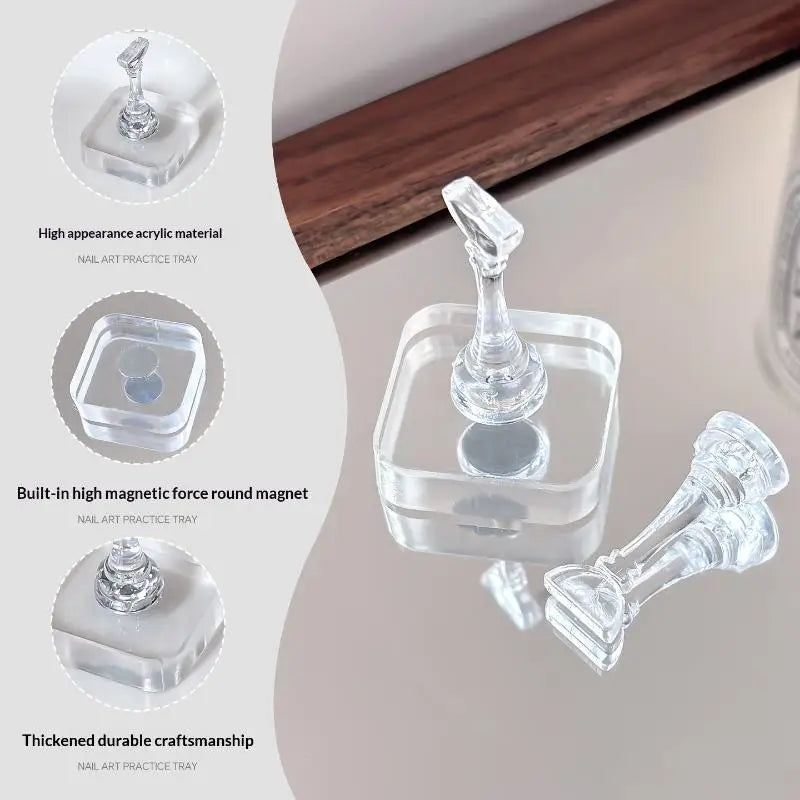 Magnetic Acrylic Nail Practice Base | Clear Thickened Holder Nail Practice Stand QXL