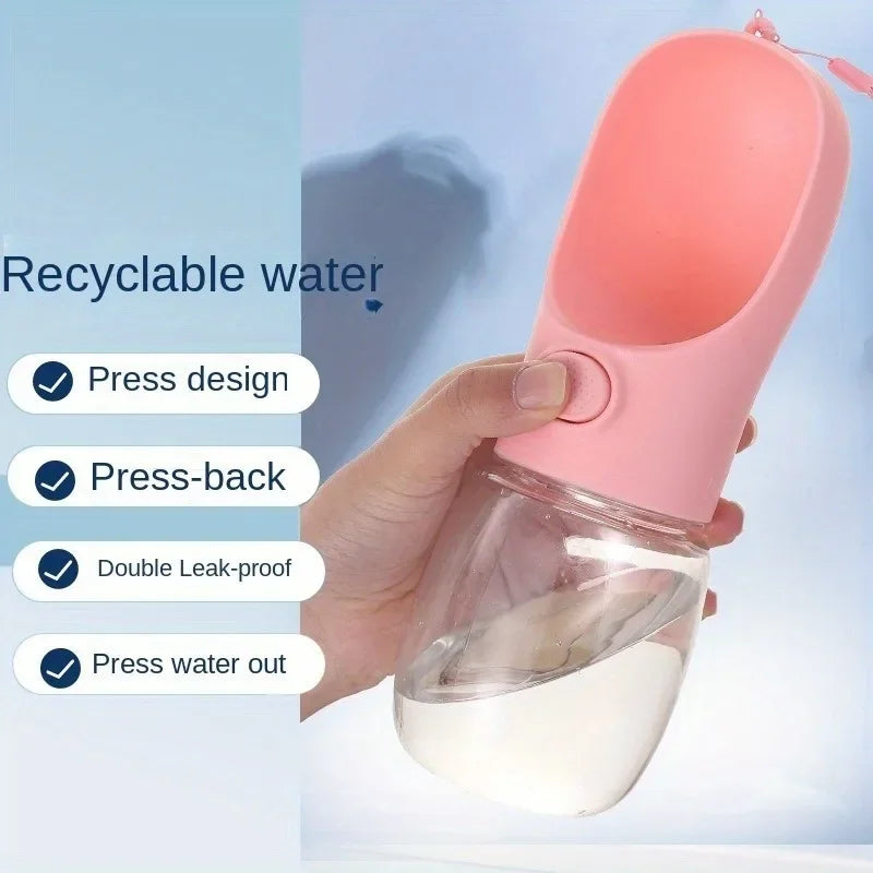 Portable Dog Water Bottle with Bowl – 350ml Leak-Proof Dog Water Bottle QXL Pink 1pc