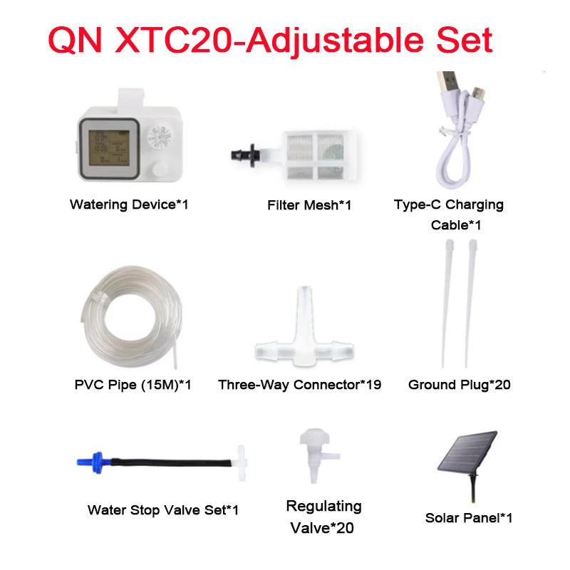 Solar Garden Irrigation System – LCD Timer & Auto Watering Kit Solar Irrigation Kit QXL XCT20-Adjustable