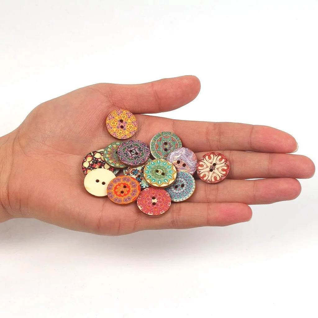 Floral Wooden Buttons 2-Hole 50/100 Pack | Assorted DIY Sewing Wooden Craft Buttons QXL