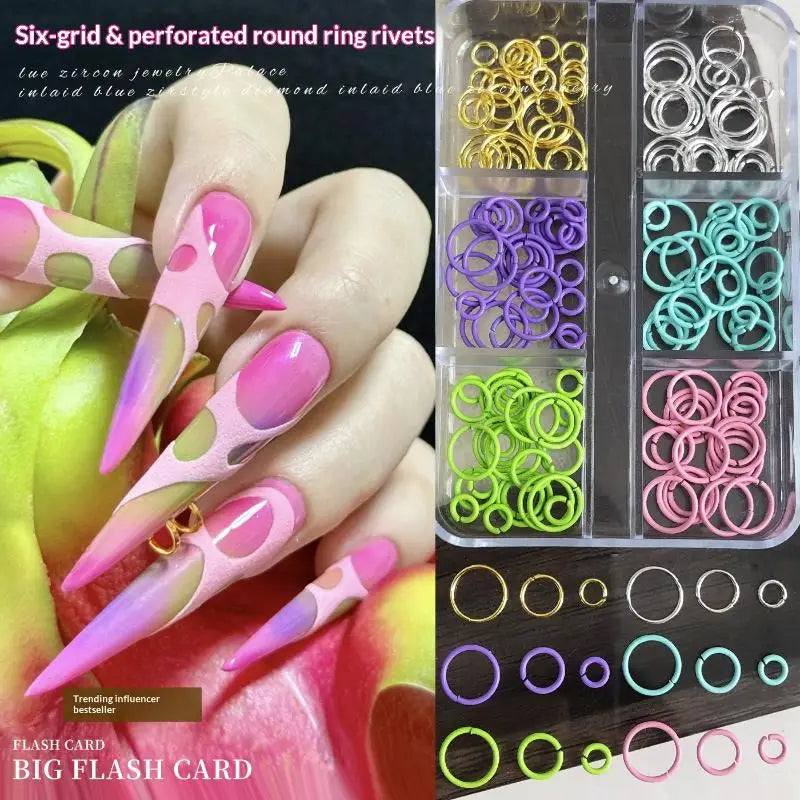 Dopamine Color Nail Jump Rings – 6-Grid Box, 100 Pcs DIY Nail Art Charms QXL Default Title
