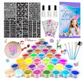VERONNI 30-Color Glitter Tattoo Kit with Stencils – Kids & Adults Glitter Tattoo Kit QXL Tattoo Set