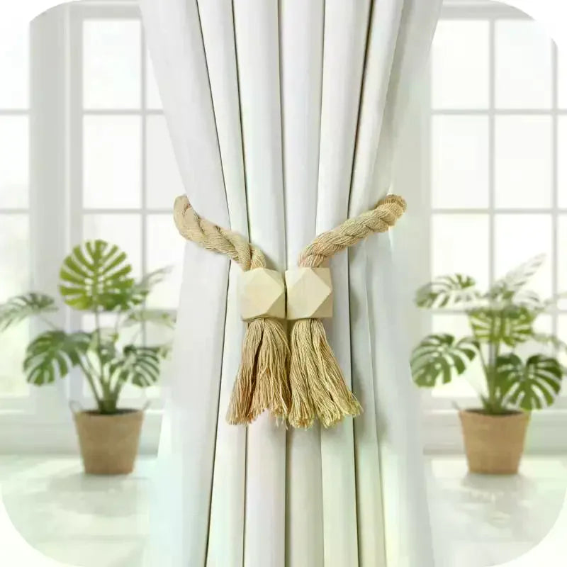 2-Pack Magnetic Wooden Tassel Curtain Holdbacks | Home Decor Curtain Holdbacks QXL