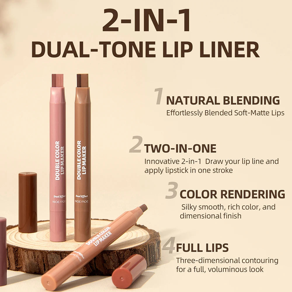 QiBest Dual Matte Lip Liner & Lipstick Pen | Waterproof Nude Dual Lip Liner Pen QXL
