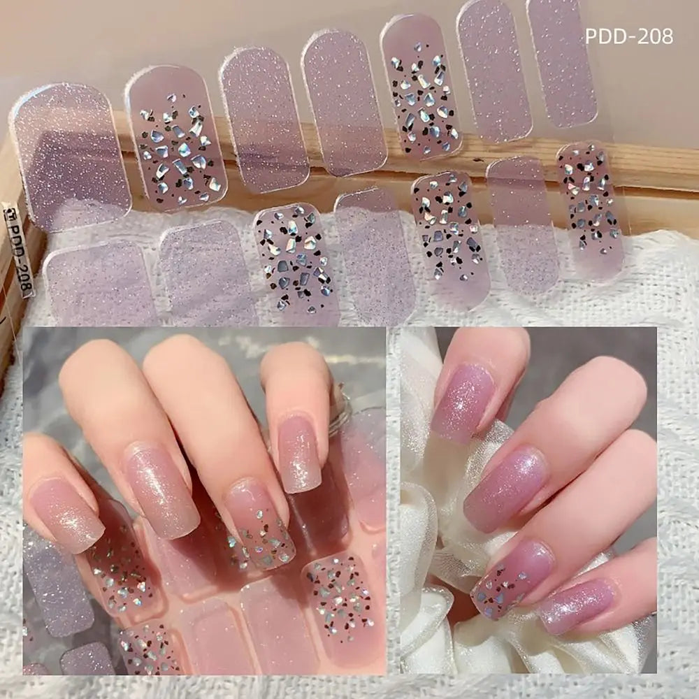 Semi-Cured Gel Nail Stickers | Floral Full Cover Nail Strips Gel Nail Stickers QXL 208