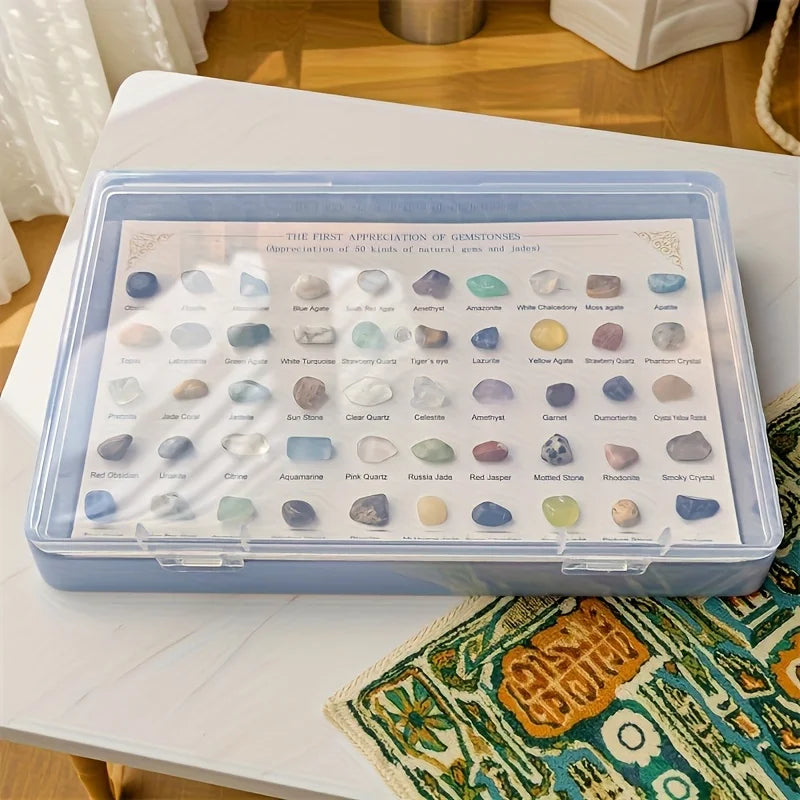 50-Piece Mineral Specimen Box | Crystal Gemstone Collection Set Mineral Specimen Set QXL
