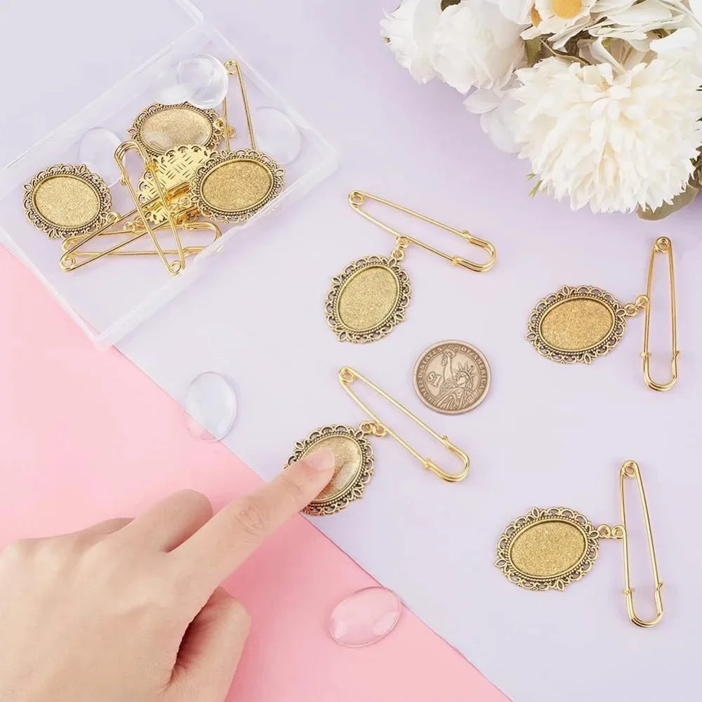 8-Piece DIY Photo Brooch Kit | Oval Glass Cabochons & Alloy DIY Brooch Kit QXL