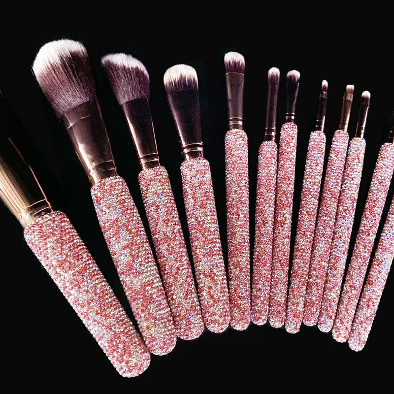 12-Piece Rhinestone Makeup Brush Set | Powder Blush & Eye Makeup Brush Set QXL
