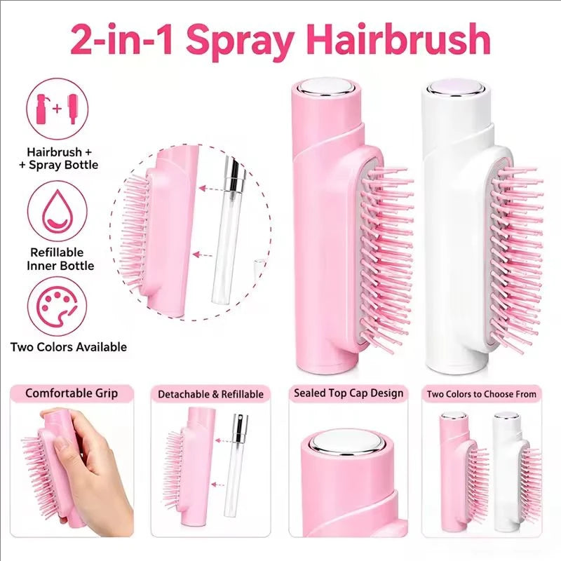 2-in-1 Mist Spray Comb | Refillable Detangling Hairbrush Spray Detangling Comb QXL