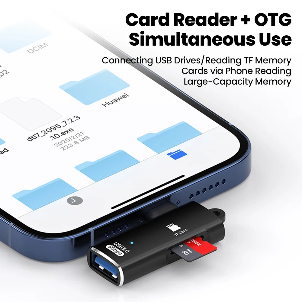 3-in-1 USB 3.0 Type-C TF Card Reader OTG Adapter USB Card Reader Adapter QXL